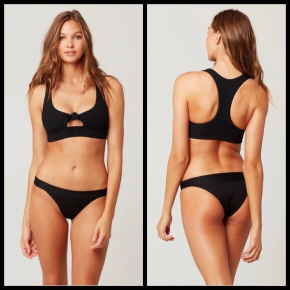 💕L*SPACE💕 Ribbed Bikini Tara Top + Veronica  Bottoms Black XS NWT - Picture 1 of 16